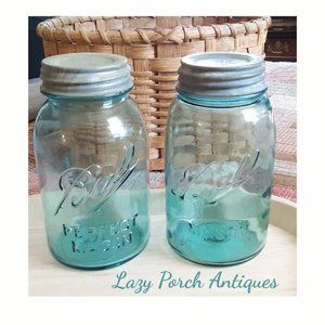 Antique * BALL MASON JAR * Blue Glass *1900's*